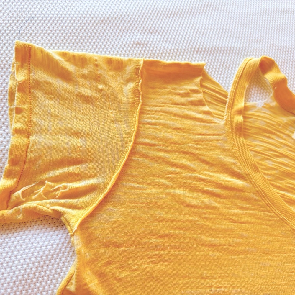 FREE PEOPLE We The Free Burnout Boyfriend T-shirt Yellow Short Sleeve CutOut Tee - Picture 12 of 16